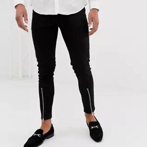ASOS DESIGN skinny jeans with zipped hem detail in black Size W32 L30